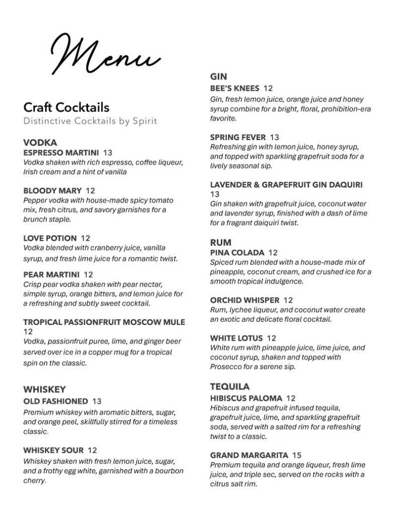 Lyon's Den menu